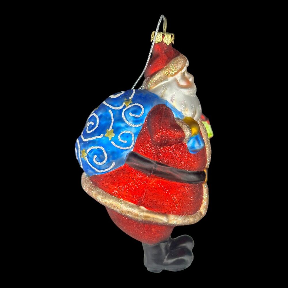 Blown Glass Santa Claus Starry Night Sack Presents Christmas Ornament 5" T - Picture 6 of 9